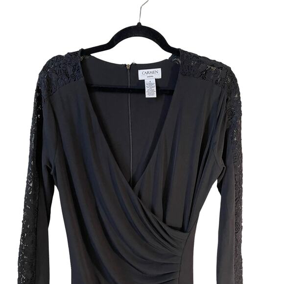 Carmen Marc Valvo Women's Lace Long Sleeve Dress Black 8 Party Feminine Classic - Picture 3 of 10